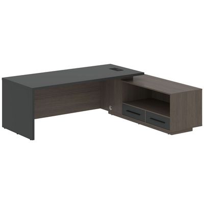 Velion VCT 2319-R (Дуб сильвер/Яшма черная) Стол руководителя на опорной тумбе, правый