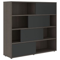 Velion VMCS 1615 (Дуб сильвер/Яшма черная) Стеллаж со слайд-дверьми