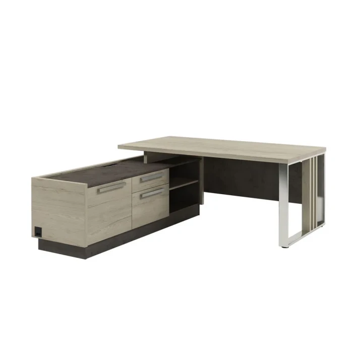 Z-418л.1000 (Дуб галифакс/Бетон чикаго) Стол руководителя с опорной тумбой и
металлической опорой