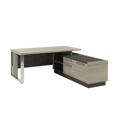 Вестар Z-418пр.0000 (Дуб галифакс/Бетон чикаго) Стол руководителя с опорной тумбой и
металлической опорой