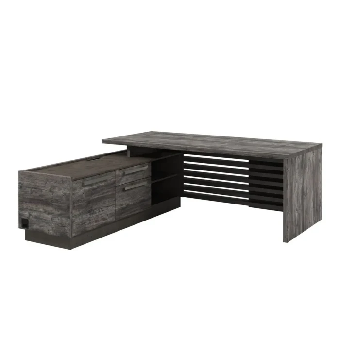 Z-220л.1000 (Сосна пасадена/Бетон чикаго) Стол руководителя на ЛДСП опорах с опорной тумбой