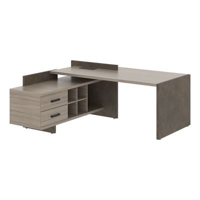 Wood&Stone СФ-531211 (Дрифтвуд/Бетон Чикаго темный) Стол руководителя, с тумбой, левый