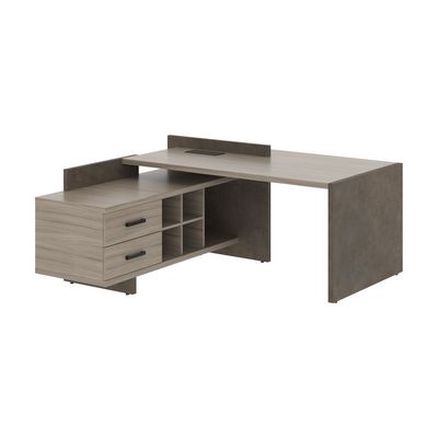 Wood&Stone СФ-531221 (Дрифтвуд/Бетон Чикаго темный) Стол руководителя, с тумбой, левый