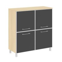 Yalta LT.SD-1.2 R black  (Акация лорка) Шкаф четырехсекционный (4 фасада квадратных стекло в раме лакобель черное)