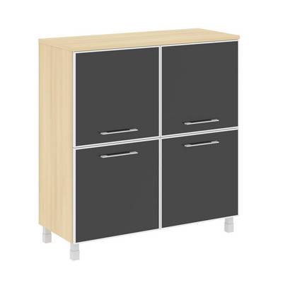 Yalta LT.SD-1.2 R black  (Акация лорка) Шкаф четырехсекционный (4 фасада квадратных стекло в раме лакобель черное)