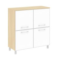 Yalta LT.SD-1.2 R white (Акация лорка) Шкаф четырехсекционный (4 фасада квадратных стекло в раме лакобель белое)