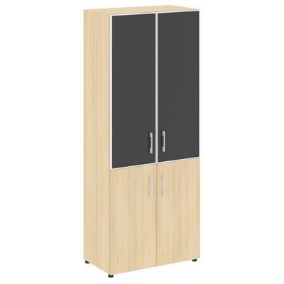 Yalta LT.ST-1.2 R black (Акация лорка) Шкаф высокий широкий (2 низких фасада ЛДСП + 2 средних фасада стекло лакобель черное в раме)