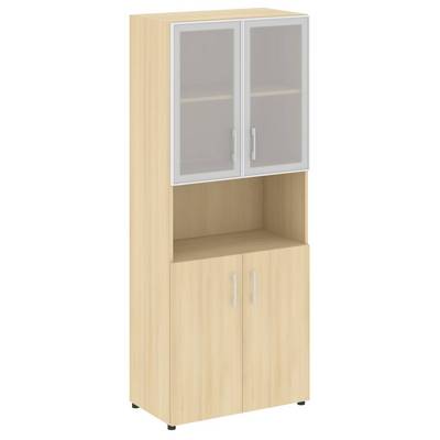 Yalta LT.ST-1.4 R (Акация лорка) Шкаф высокий широкий (2 низких фасада ЛДСП + 2 низких фасада стекло в раме)