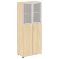 Yalta LT.ST-1.7 R (Акация лорка) Шкаф высокий широкий (2 средних фасада ЛДСП + 2 низких фасада стекло в раме)