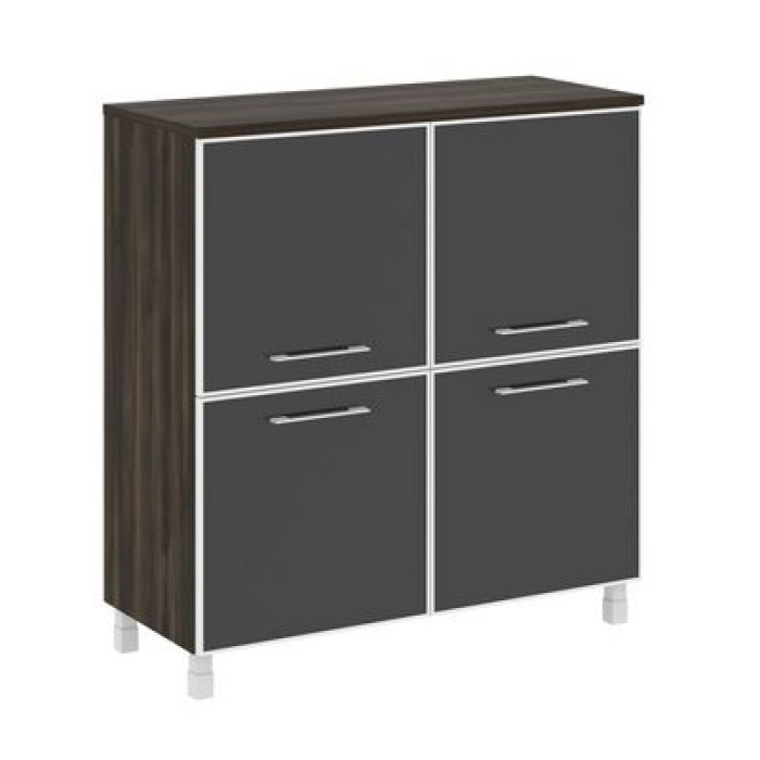 LT.SD-1.2 R black  (Дуб мали) Шкаф четырехсекционный (4 фасада квадратных стекло в раме лакобель черное)