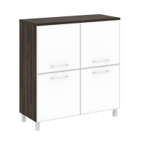Yalta LT.SD-1.2 R white (Дуб мали) Шкаф четырехсекционный (4 фасада квадратных стекло в раме лакобель белое)