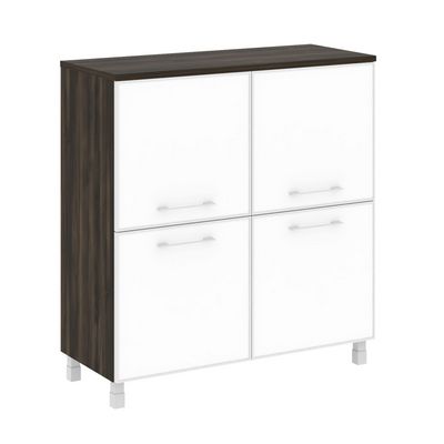 Yalta LT.SD-1.2 R white (Дуб мали) Шкаф четырехсекционный (4 фасада квадратных стекло в раме лакобель белое)