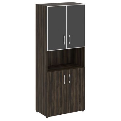 Yalta LT.ST-1.4 R black (Дуб мали) Шкаф высокий широкий (2 низких фасада ЛДСП + 2 низких фасада стекло лакобель белое в раме)