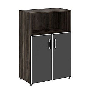 LT.ST-2.2 R black (Дуб мали) Шкаф средний широкий (2 низких фасада стекло лакобель черное в раме)