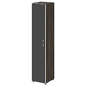 LT.SU-1.10 R (L) black (Дуб мали) Шкаф высокий узкий левый (1 высокий фасад стекло лакобель черное в раме)