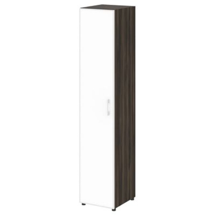 LT.SU-1.10 R (L) white (Дуб мали) Шкаф высокий узкий левый (1 высокий фасад стекло лакобель белое в раме)