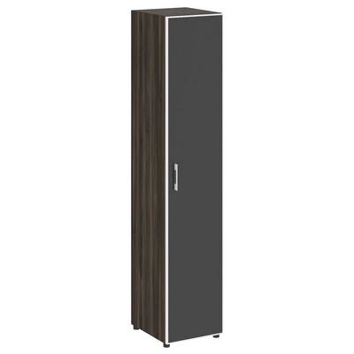 Yalta LT.SU-1.10 R (R) black (Дуб мали) Шкаф высокий узкий правый (1 высокий фасад стекло лакобель черное в раме)