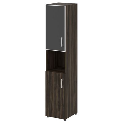 Yalta LT.SU-1.4 R (L) black (Дуб мали) Шкаф высокий узкий левый (1 низкий фасад ЛДСП + 1 низкий фасад стекло лакобель черный в раме)