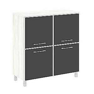 LT.SD-1.2 R black  (Снежная патина) Шкаф четырехсекционный (4 фасада квадратных стекло в раме лакобель черное)