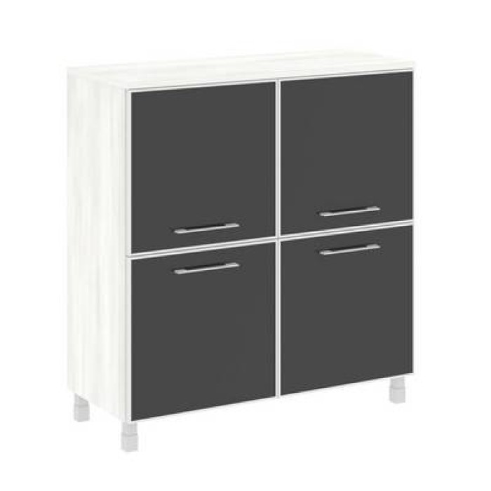 LT.SD-1.2 R black  (Снежная патина) Шкаф четырехсекционный (4 фасада квадратных стекло в раме лакобель черное)