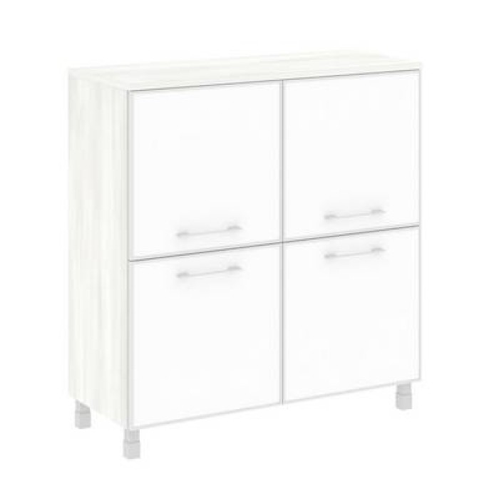 LT.SD-1.2 R white (Снежная патина) Шкаф четырехсекционный (4 фасада квадратных стекло в раме лакобель белое)