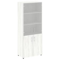 Yalta LT.ST-1.2 (Снежная патина) Шкаф высокий широкий (2 низких фасада ЛДСП + 2 средних фасада стекло)