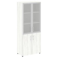 Yalta LT.ST-1.2 R (Снежная патина) Шкаф высокий широкий (2 низких фасада ЛДСП + 2 средних фасада стекло в раме)