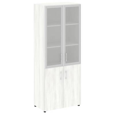 Yalta LT.ST-1.2 R (Снежная патина) Шкаф высокий широкий (2 низких фасада ЛДСП + 2 средних фасада стекло в раме)