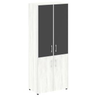 Yalta LT.ST-1.2 R black (Снежная патина) Шкаф высокий широкий (2 низких фасада ЛДСП + 2 средних фасада стекло лакобель черное в раме)