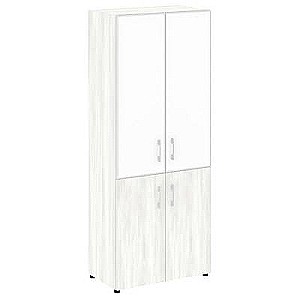 LT.ST-1.2 R white (Снежная патина) Шкаф высокий широкий (2 низких фасада ЛДСП + 2 средних фасада стекло лакобель белое в раме)