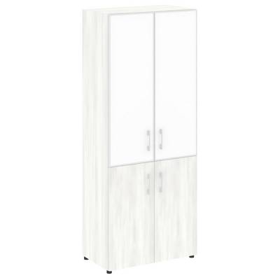 Yalta LT.ST-1.2 R white (Снежная патина) Шкаф высокий широкий (2 низких фасада ЛДСП + 2 средних фасада стекло лакобель белое в раме)