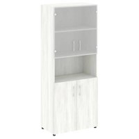 Yalta LT.ST-1.4 (Снежная патина) Шкаф высокий широкий (2 низких фасада ЛДСП + 2 низких фасада стекло)