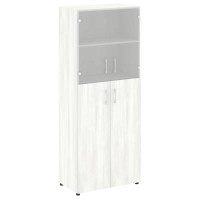 Yalta LT.ST-1.7 (Снежная патина) Шкаф высокий широкий (2 средних фасада ЛДСП + 2 низких фасада стекло)