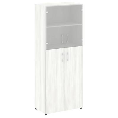 Yalta LT.ST-1.7 (Снежная патина) Шкаф высокий широкий (2 средних фасада ЛДСП + 2 низких фасада стекло)