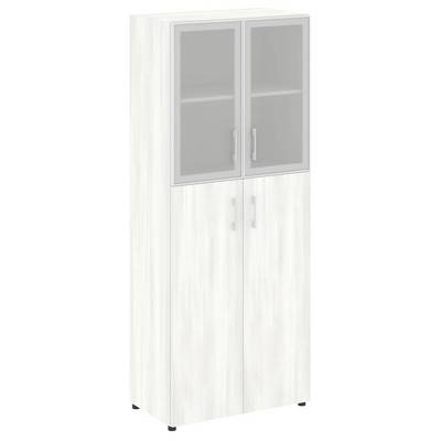 Yalta LT.ST-1.7 R (Снежная патина) Шкаф высокий широкий (2 средних фасада ЛДСП + 2 низких фасада стекло в раме)