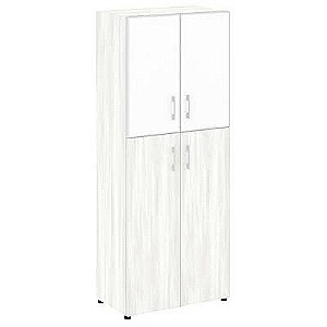 LT.ST-1.7 R white (Снежная патина) Шкаф высокий широкий (2 средних фасада ЛДСП + 2 низких фасада стекло лакобель белое в раме)