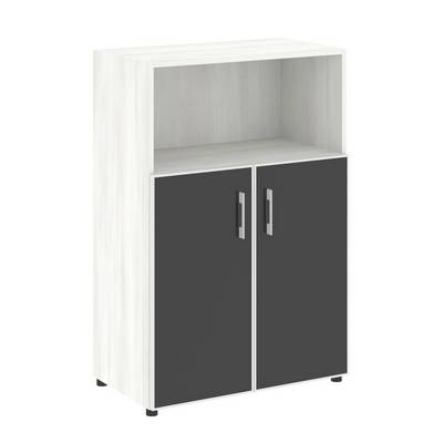 Yalta LT.ST-2.2 R black (Снежная патина) Шкаф средний широкий (2 низких фасада стекло лакобель черное в раме)