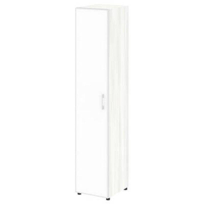 LT.SU-1.10 R (L) white (Снежная патина) Шкаф высокий узкий левый (1 высокий фасад стекло лакобель белое в раме)