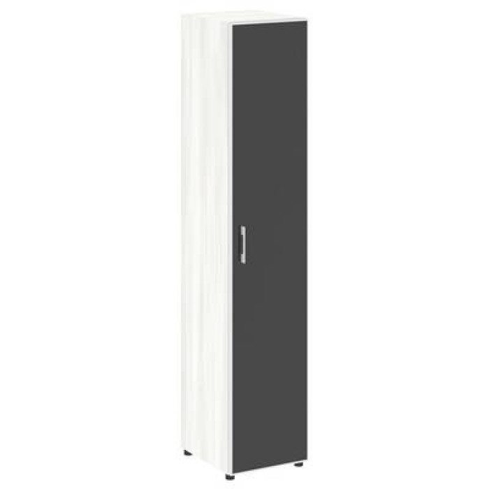 LT.SU-1.10 R (R) black (Снежная патина) Шкаф высокий узкий правый (1 высокий фасад стекло лакобель черное в раме)