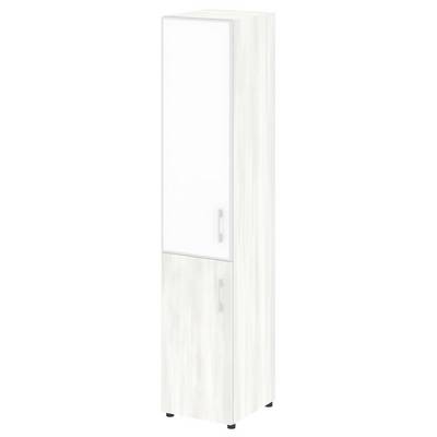 Yalta LT.SU-1.2 R (L) white (Снежная патина) Шкаф высокий узкий левый (1 низкий фасад ЛДСП + 1 средний фасад стекло лакобель белый в раме)