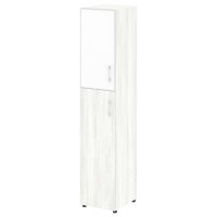 Yalta LT.SU-1.7 R (L) white (Снежная патина) Шкаф высокий узкий левый (1 средний фасад ЛДСП + 1 низкий фасад стекло лакобель белое в раме)