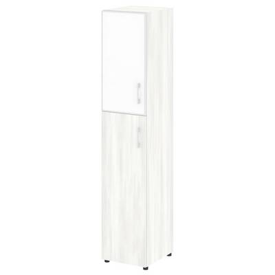 Ялта LT.SU-1.7 R (L) white (Снежная патина) Шкаф высокий узкий левый (1 средний фасад ЛДСП + 1 низкий фасад стекло лакобель белое в раме)