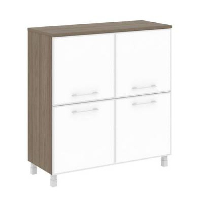 LT.SD-1.2 R white (Вяз благородный) Шкаф четырехсекционный (4 фасада квадратных стекло в раме лакобель белое)