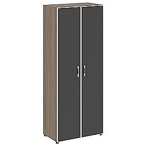 LT.ST-1.10 R black (Вяз благородный) Шкаф высокий широкий (2 высоких фасада стекло лакобель черное в раме)