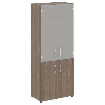 Yalta LT.ST-1.2 (Вяз благородный) Шкаф высокий широкий (2 низких фасада ЛДСП + 2 средних фасада стекло)