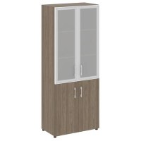 Yalta LT.ST-1.2 R (Вяз благородный) Шкаф высокий широкий (2 низких фасада ЛДСП + 2 средних фасада стекло в раме)