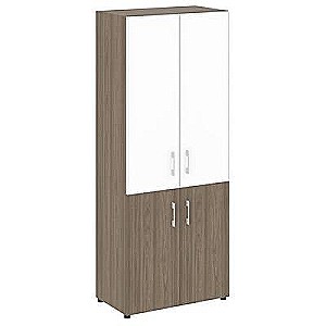 LT.ST-1.2 R white (Вяз благородный) Шкаф высокий широкий (2 низких фасада ЛДСП + 2 средних фасада стекло лакобель белое в раме)