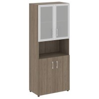 Yalta LT.ST-1.4 R (Вяз благородный) Шкаф высокий широкий (2 низких фасада ЛДСП + 2 низких фасада стекло в раме)