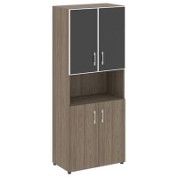 Yalta LT.ST-1.4 R black (Вяз благородный) Шкаф высокий широкий (2 низких фасада ЛДСП + 2 низких фасада стекло лакобель белое в раме)