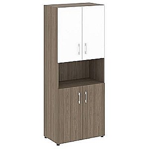 LT.ST-1.4 R white (Вяз благородный) Шкаф высокий широкий (2 низких фасада ЛДСП + 2 низких фасада стекло лакобель белое в раме)